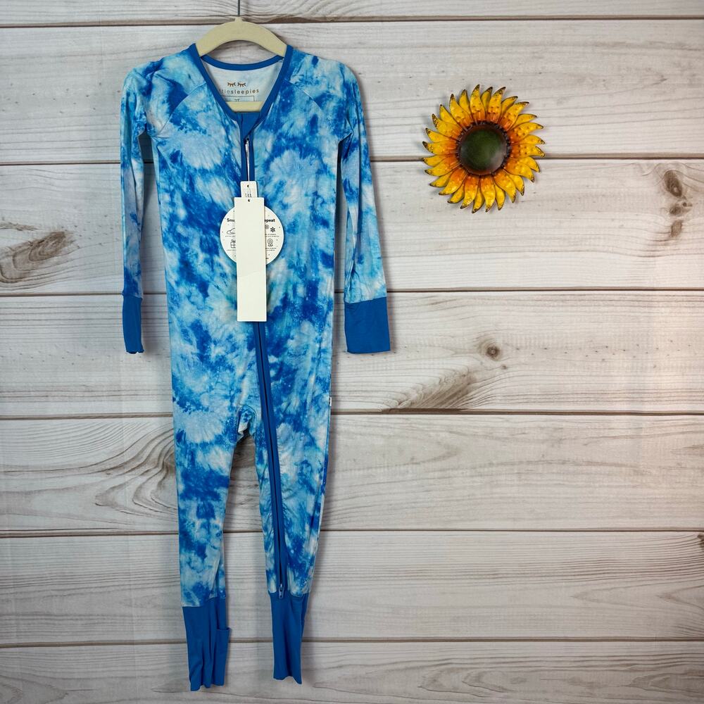 Little Sleepies Milky‎ Way Blue Tie Dye Bamboo Convertible Zippy Pajamas 2T